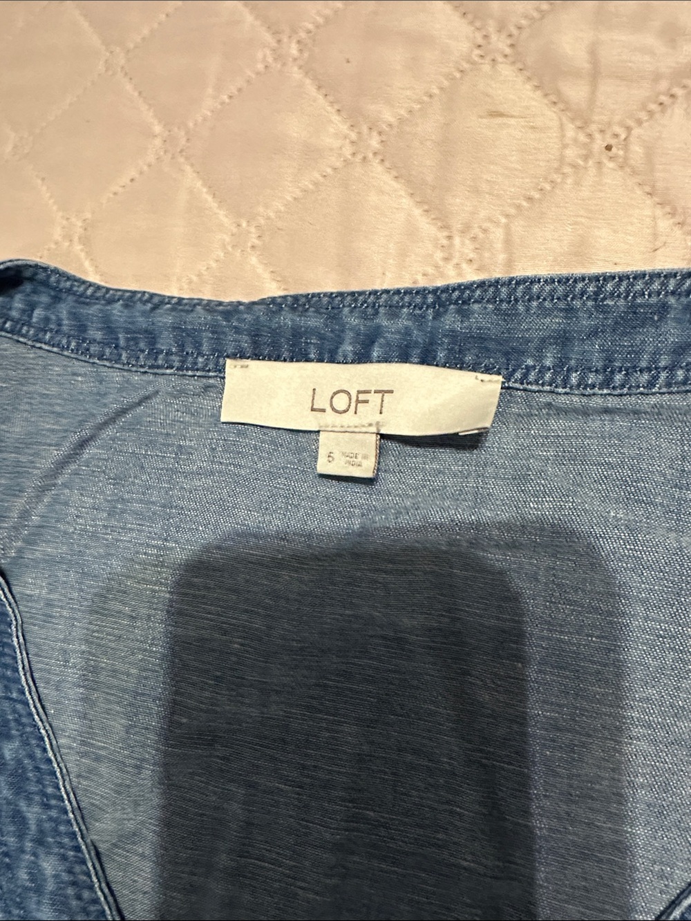 LOFT Blue Denim-Style Button Down Cap Sleeve Dress. Missing the belt - Picture 2 of 8